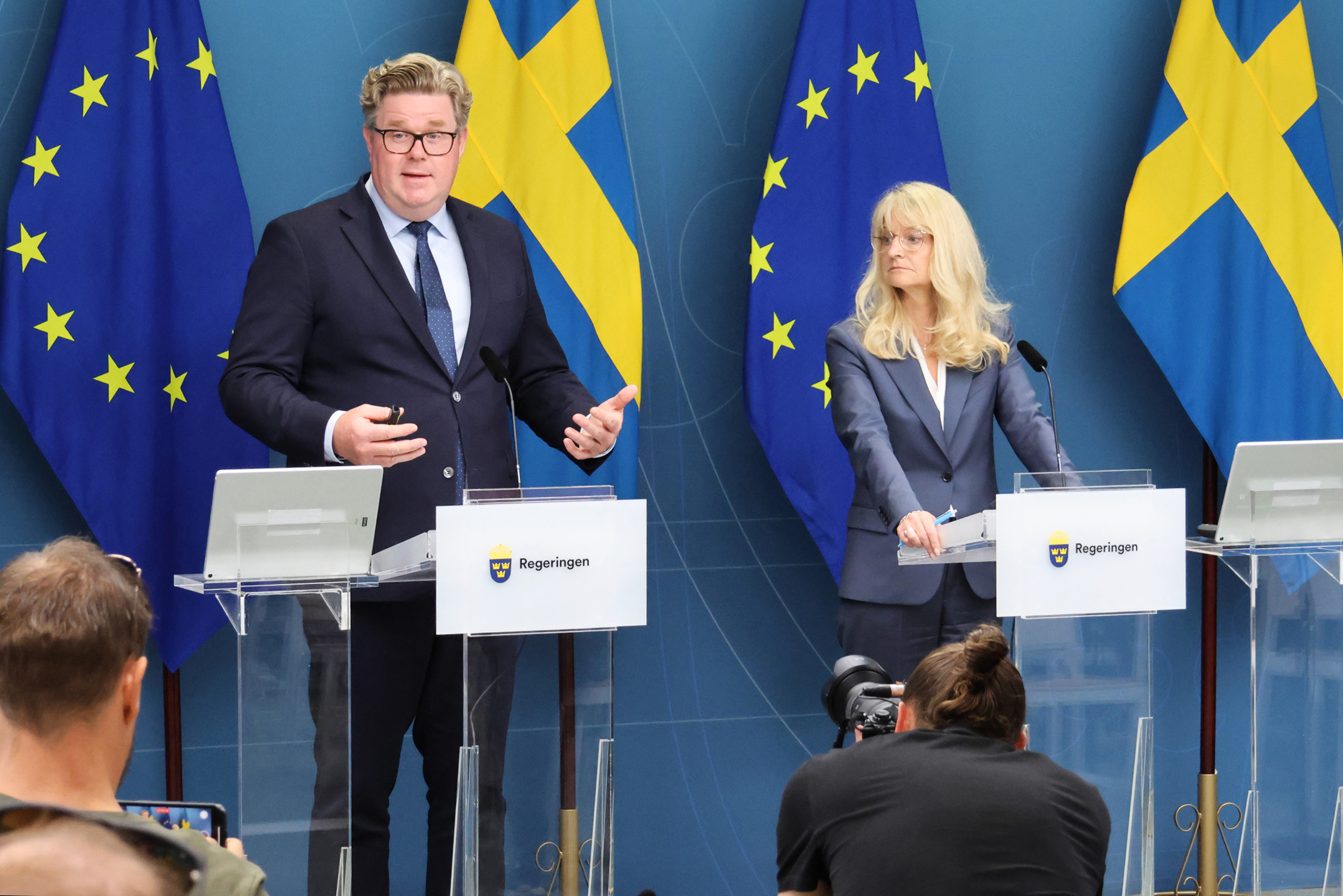 Minister for Justice Gunnar Strömmer  and Sweden's Security Police (Säpo) chief Charlotte von Essen.