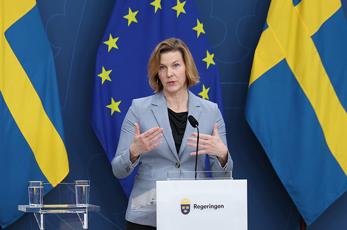 Minister for Gender Equality Nina Larsson at a press conference in Rosenbad.