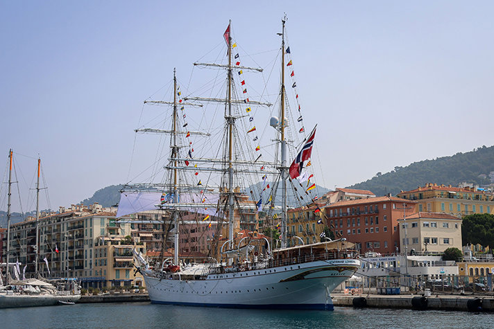 A tall ship at the quay.