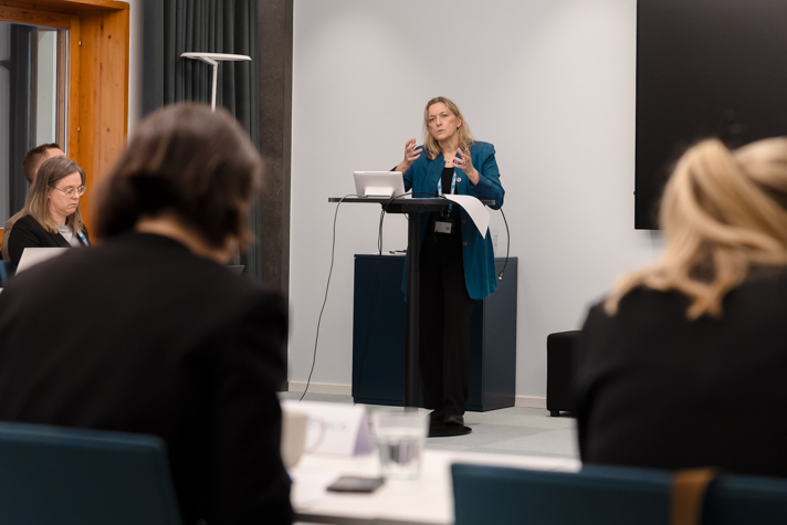 Ann Bernes is presenting in front of the group.