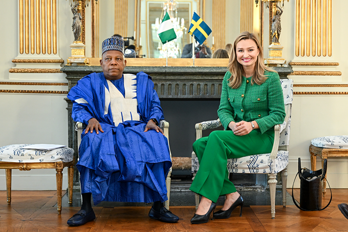 Swedish Minister for Energy, Business and Industry Ebba Bush and Nigerian Vice President Kashim Shettima