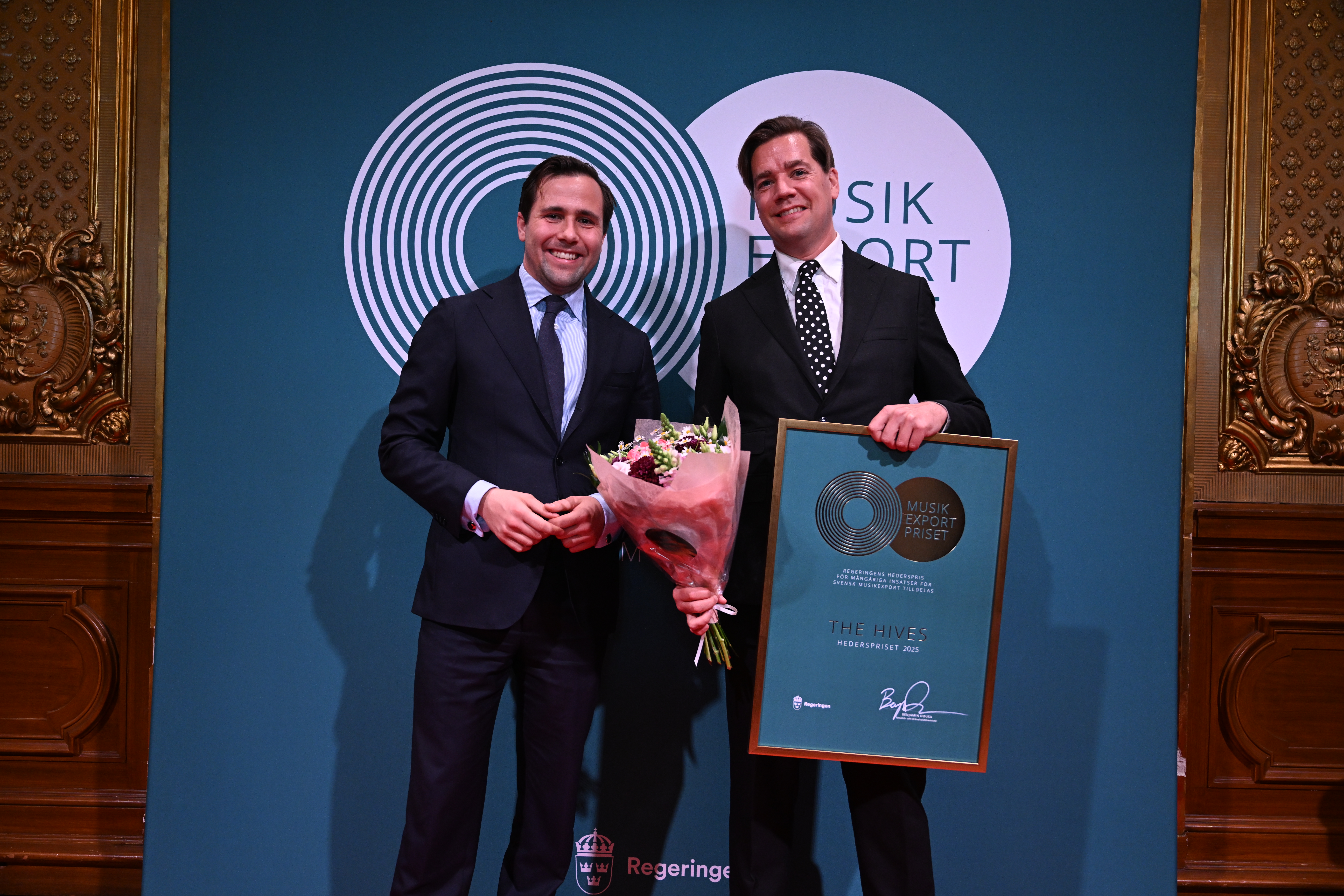 Pelle Almqvist and Benjamin Dousa at the Government’s Music Export Prize.